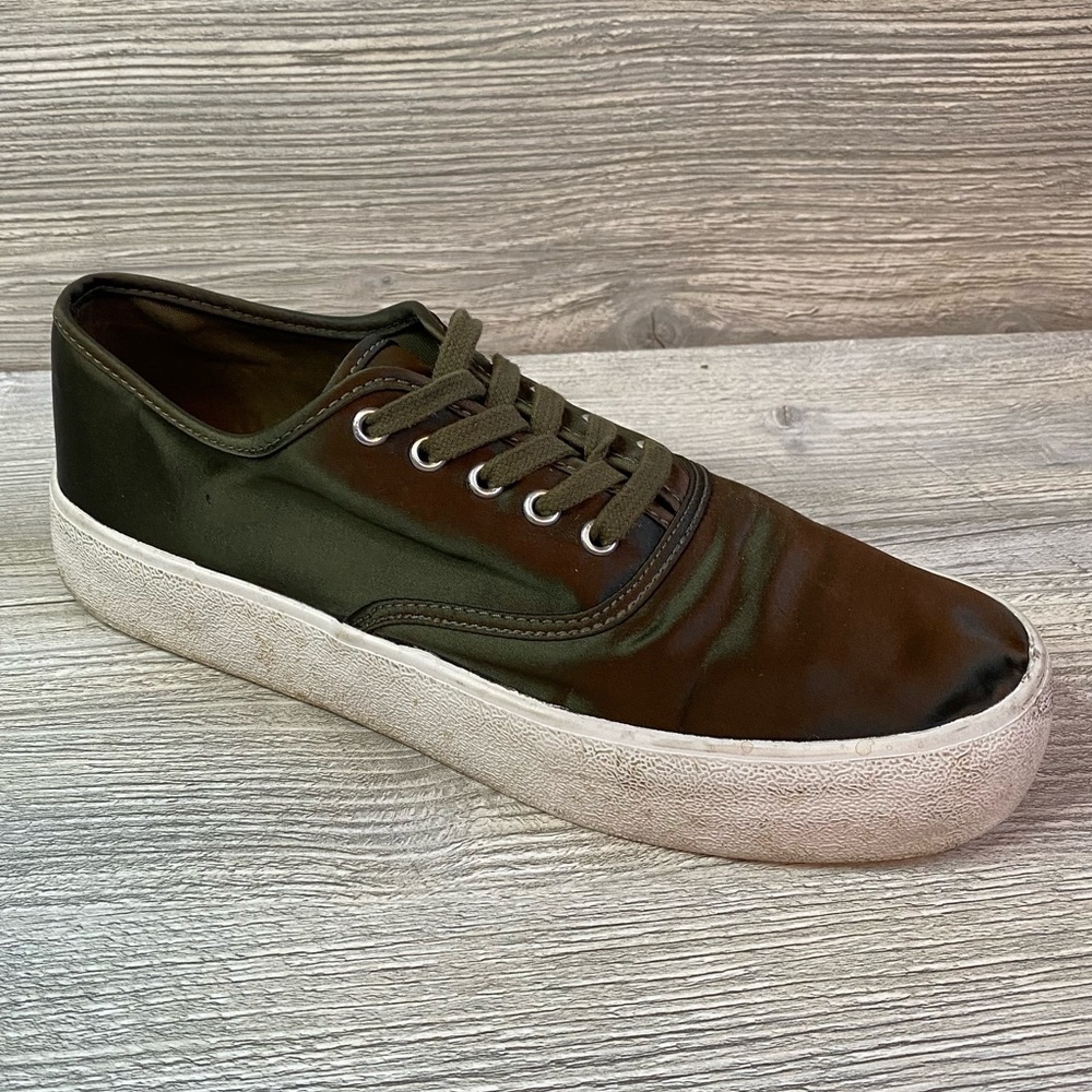Olive satin lace up sneakers with chunky white soles size 40 Pull & Bear